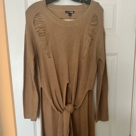 *NWT* Fashion Nova Kara Tie Front Sweater in Tan - Size Large - Picture 4 of 7